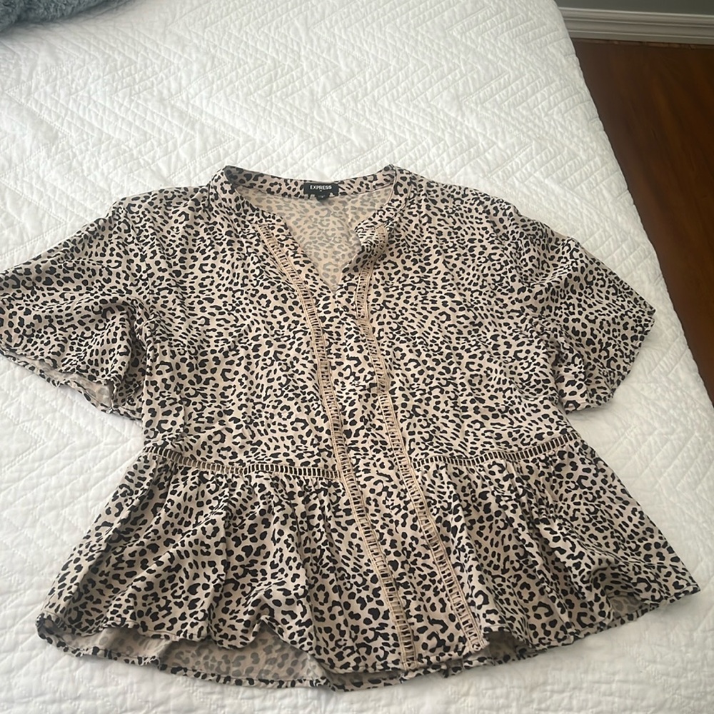Express leopard print peplum shirt